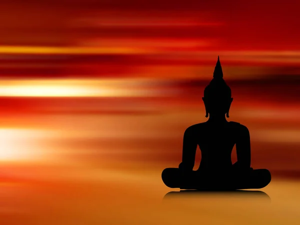 Boeddha Silhouet Lotuspositie Tegen Zonsondergang Achtergrond — Stockfoto