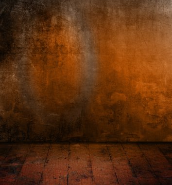 Grunge dark background - abstract room design with concrete wall and old wood floor clipart