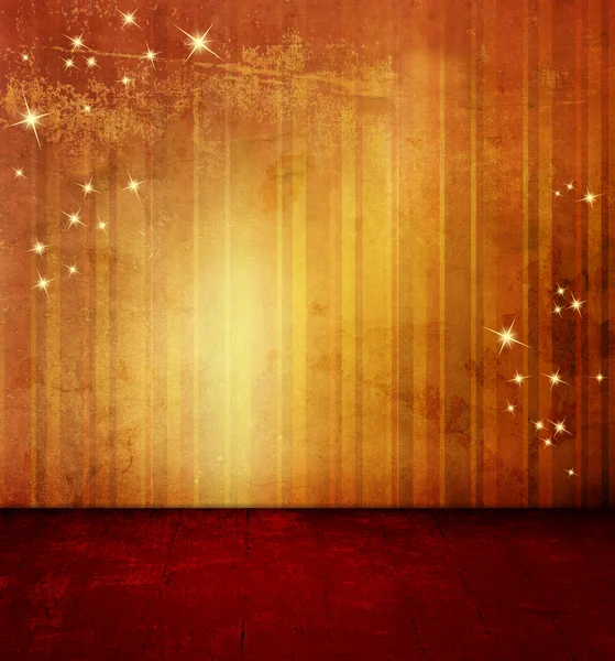 Abstract red gold Christmas background with sparkling stars - empty xmas room — Stock Photo, Image
