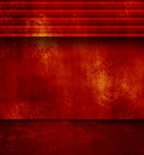 Grunge red room with open shutter and old floor — Stock Photo, Image