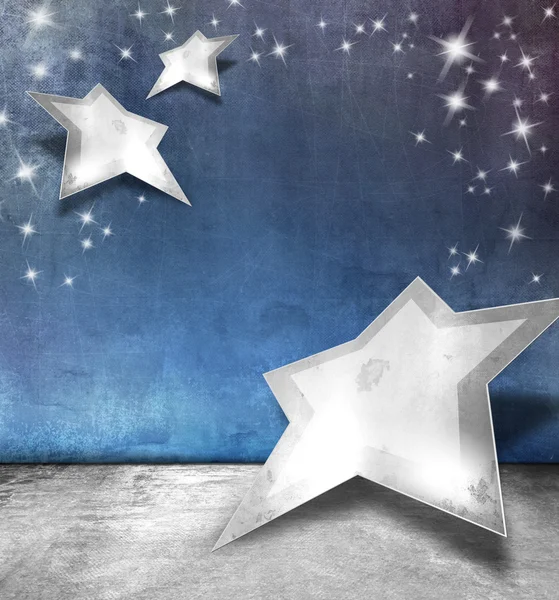 Silver blue stars background with sparkle lights - abstract Christmas template — Stock Photo, Image