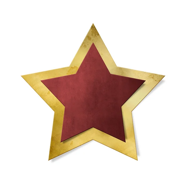 Roter Stern mit goldenem Rahmen isoliert, Clipping-Pfad enthalten — Stockfoto