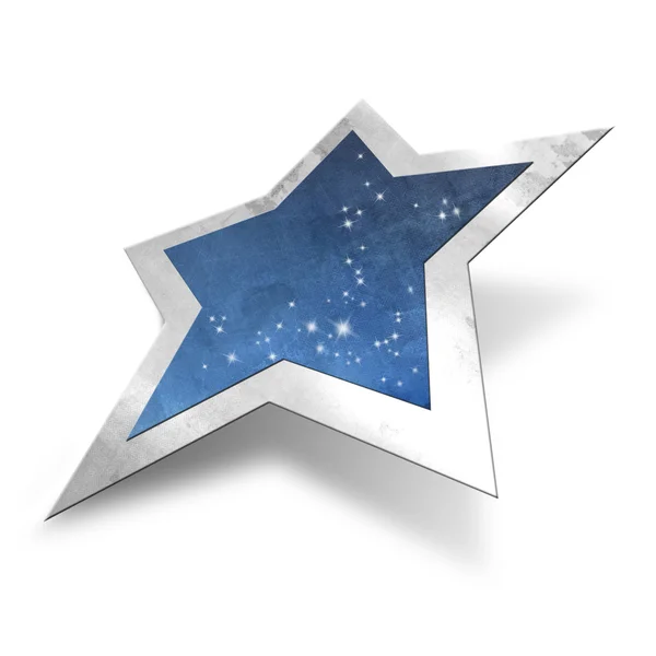 Sparkling blue star with silver frame isolated, clipping path included — Stock Photo, Image