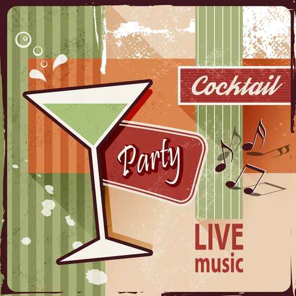 Cocktail invitation avec notes de musique - design d'affiche vintage — Image vectorielle