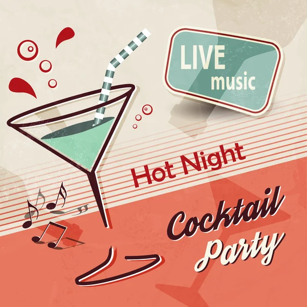 Yaz daveti kokteyl cam ve müzik notları - retro afiş tasarımı ile