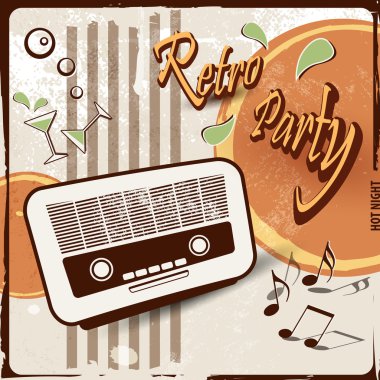 Retro parti arka plan ile eski radyo - 50s 70'lerin tarzı
