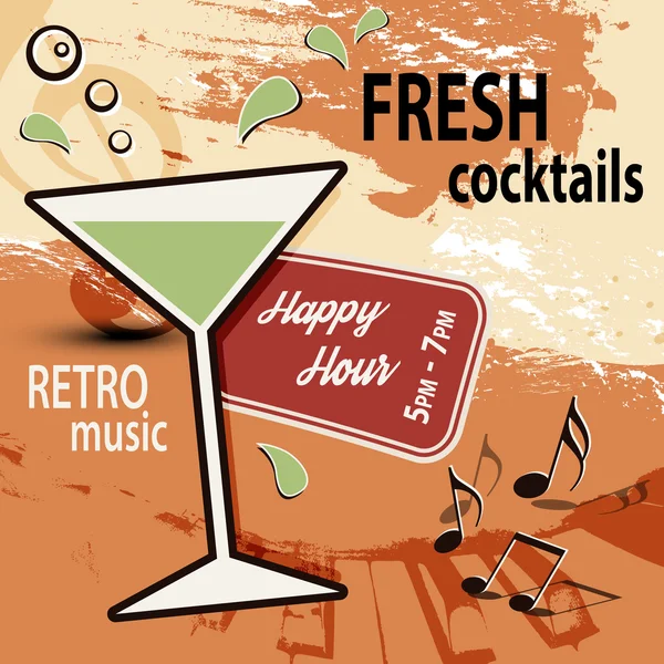 Retro plakát ad - Happy Hour koktélbár — Stock Vector