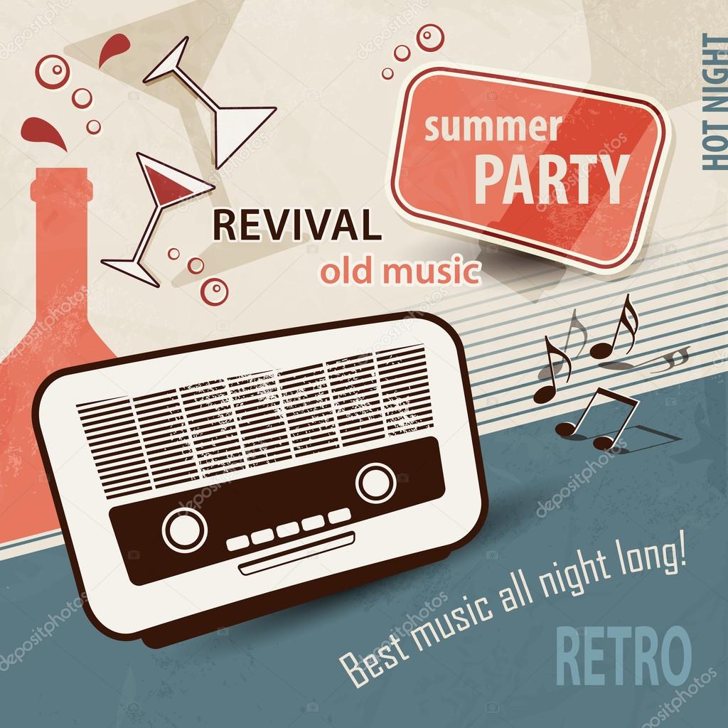 50s retro background - music poster with old radio - party invitation