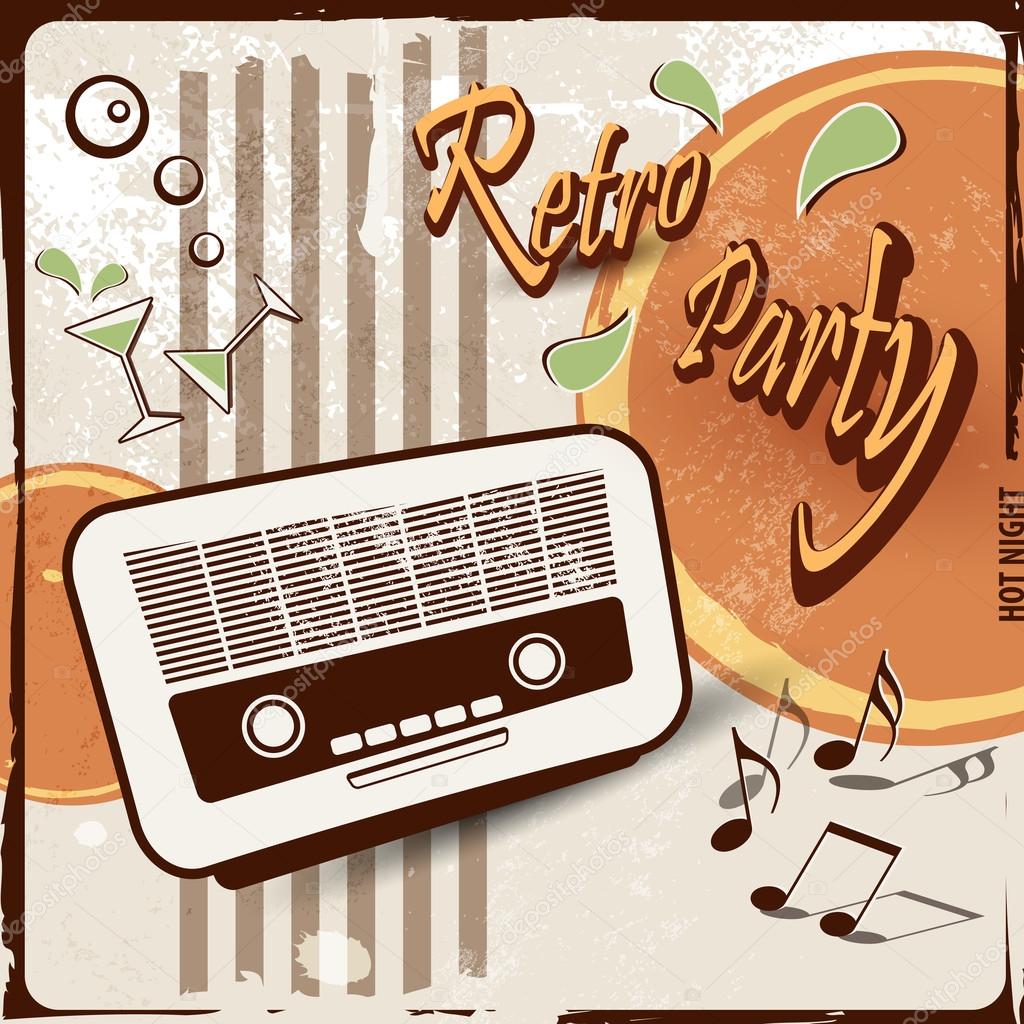 Retro party background with old radio - 50s 70s style