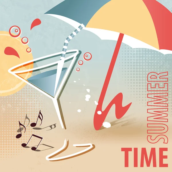 Yaz plaj şablon kokteyl ve tente - summertime fun - retro tasarımı ile
