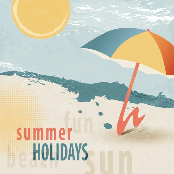 Sommerurlaub Hintergrund - Strand mit Sonnenschirm - 50er Jahre Retro-Stil — Stockvektor