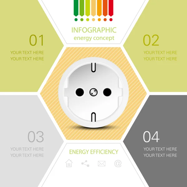 Energie-efficiëntie concept met stopcontact - infographic met energie beoordeling grafiek — Stockvector