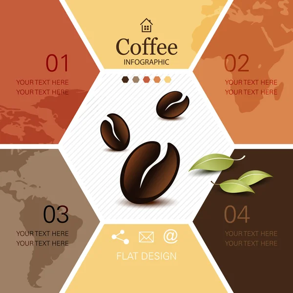 Infografica di caffè con morbida mappa del mondo globale — Vettoriale Stock