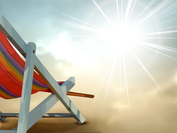 Concepto de turismo y viajes: fondo de vacaciones de verano con tumbona y cielo soleado en estilo retro — Vector de stock