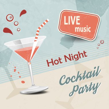 Retro party poster with cocktail glass clipart