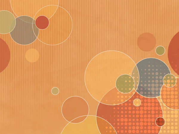 Abstrakte orange Hintergrund mit bunten Kreisen und Punkten in weichen Retro-Farben — Stockvektor