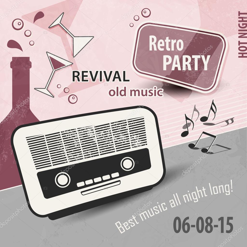 Retro party layout - music poster design with old radio