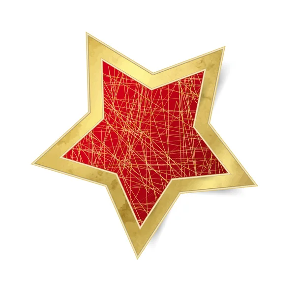 Estrella roja con marco de oro - Adorno de Navidad aislado — Vector de stock