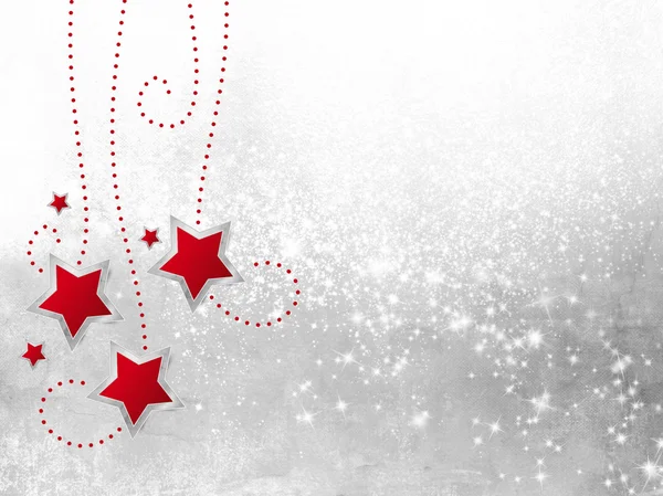 Red stars against silver grey sparkle background - xmas decoration — Stock Photo, Image