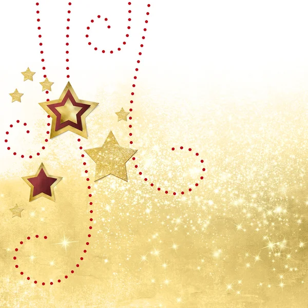 Holiday background - gold sparkles with red stars — Stock Photo, Image