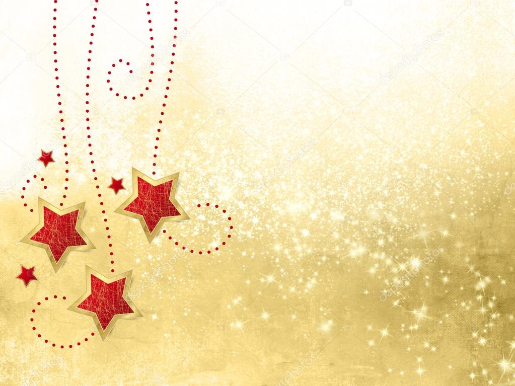 Christmas decoration with hanging stars against gold sparkle background