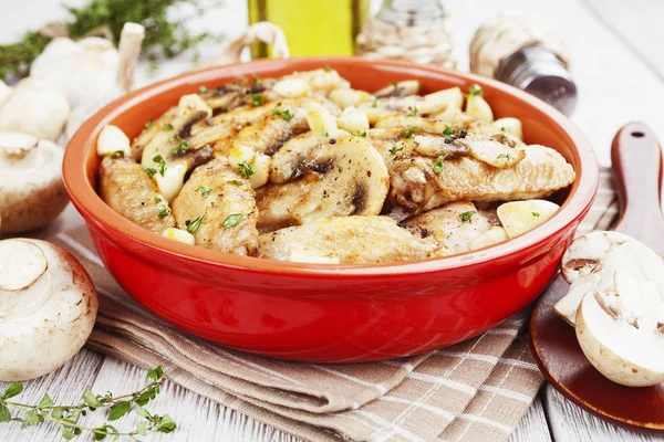 Chicken wings baked with mushrooms — Stock Photo, Image