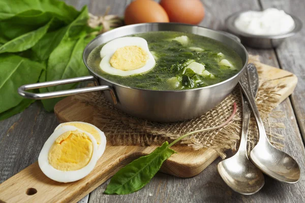 Соррельський суп з яйцем — стокове фото