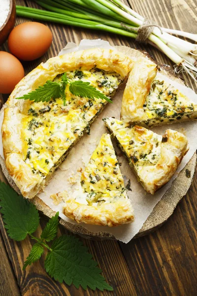 Tarta con ortigas y cebolla de primavera —  Fotos de Stock