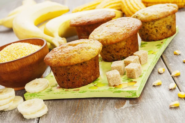Corn muffins with bananas — Stock Photo, Image