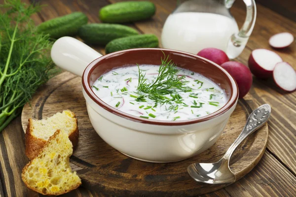Zimne lato zupa z jogurtem i warzywa — Zdjęcie stockowe