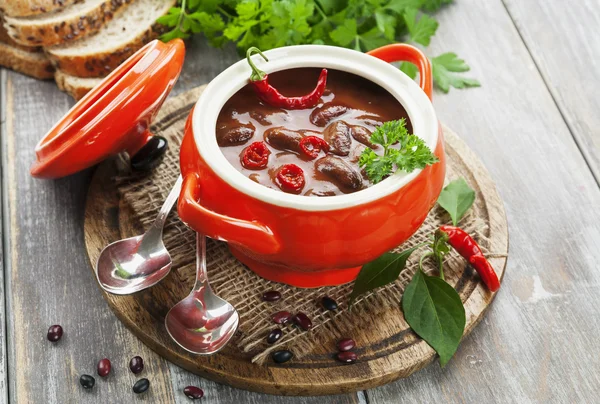 Chili soup with red beans and greens — Stock Image Chili soup with red beans and greens Stock Photo