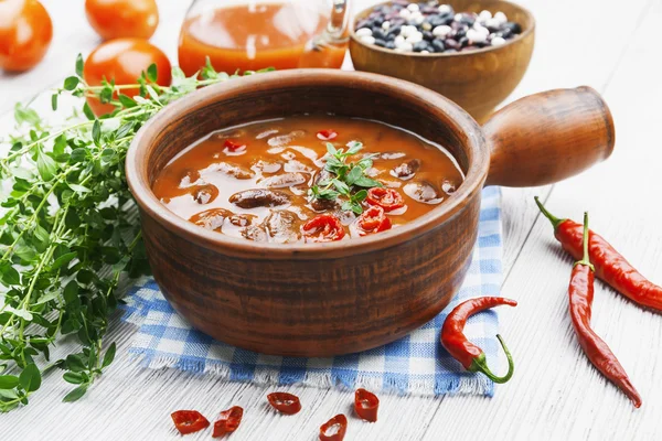 Chili soup with red beans and greens — Stock Image Chili soup with red beans and greens Stock Photo