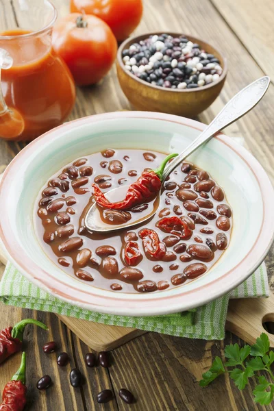 Chili soep met rode bonen en greens — Stockfoto