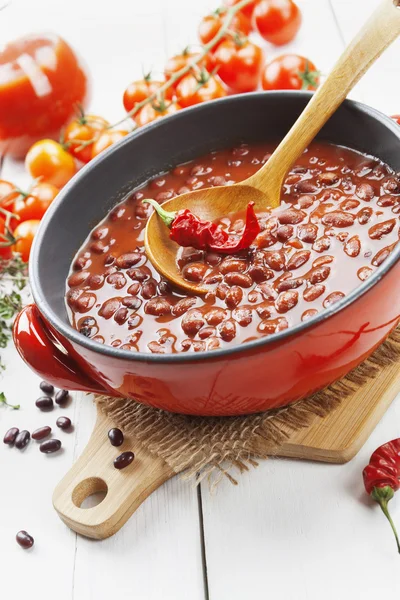 Chili soup with red beans and greens — Stock Image Chili soup with red beans and greens Royalty Free Stock Photos