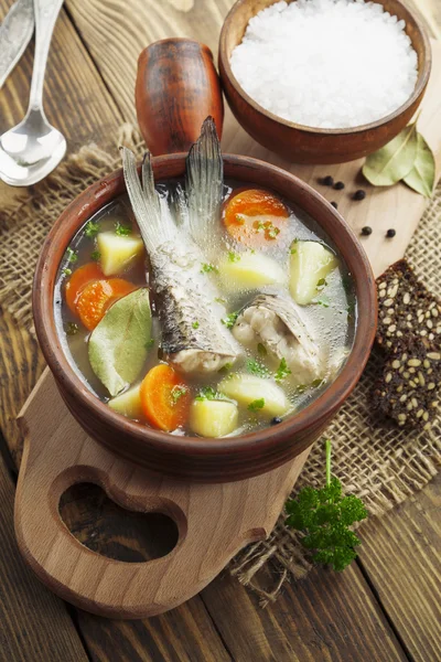 Sopa casera de pescado de río en el tazón —  Fotos de Stock