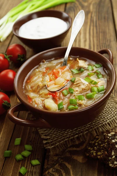 Sopa con repollo y carne — Foto de Stock