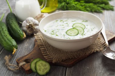 salatalık, yoğurt ve taze otlar ile yaz çorbası