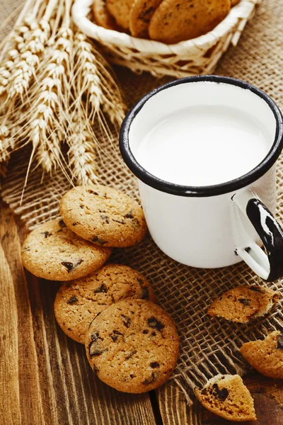 Galletas y taza con leche — Foto de Stock