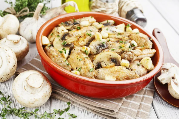 Chicken wings baked with mushrooms — Stock Photo, Image