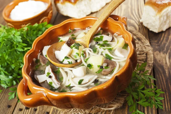 Zuppa di funghi sul tavolo — Foto Stock