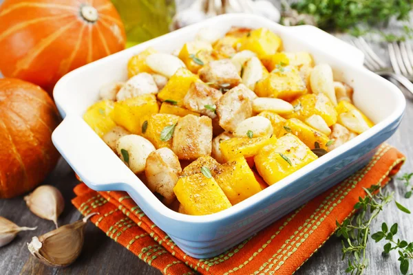 Chicken baked with pumpkin — Stock Photo, Image