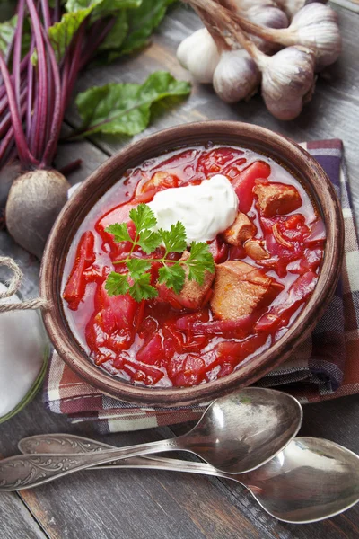 Borsh. ryska traditionell maträtt — Stockfoto