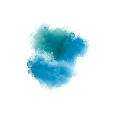 Cyan ve mavinin tonlarında dijital çizim. Renkli boya karışımı beyaz arka planda izole edilmiş. Soyut suluboya dokusu. Çağdaş sanat