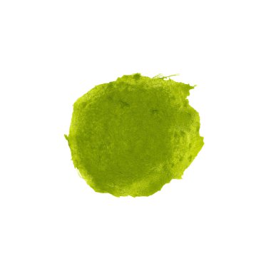 Beyaz arka planda açık yeşil renkte yuvarlak fırça darbesi. Soyut desenli desen. El çizimi suluboya dokusu