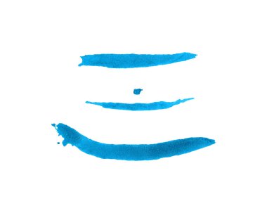 Beyaz arkaplanda mavi renkli boya lekesi var. Soyut desenli şekil. El çizimi suluboya dokusu