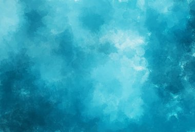 Artistik resim arka planı. Cyan ve mavi tonlarda kaotik suluboya lekeleri. Parlak desen. Çağdaş 2d illüstrasyon