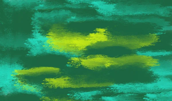 现代绘画背景 黄色和绿色阴影下的混乱的油漆污迹 多色图案 混合媒体装饰 — 图库照片