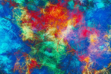 Artistik boyalı arka plan. Kırmızı ve mavinin tonlarında çeşitli boya karışımları. Çok renkli desen. Soyut Sanatçı