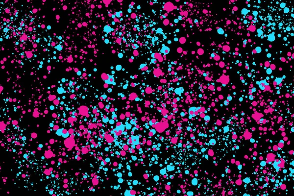 Neon Magenta Blu Schizzi Vernice Sfondo Nero Astratto Texture Dipinta — Foto Stock