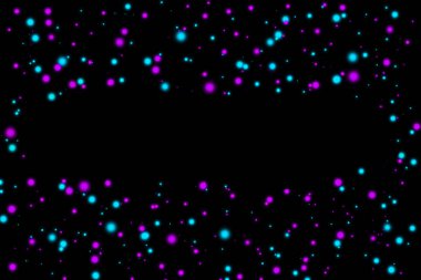 Siyah arkaplanda neon cyan ve mor noktalar. Metnin için bir yer şablonu. Web tasarımı, dijital yazdırma veya konsept tasarımı için soyut doku.